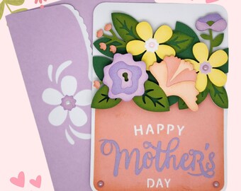 Mothers Day Card, Moms Greeting Card, Card For Mom, Flower Card, Handmade Card, Blank Inside Card, Card For Her