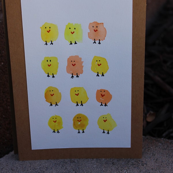 Hand-painted Watercolor Easter Card - Chicks
