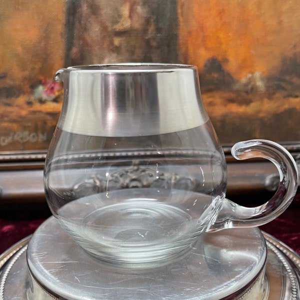 Vintage Dorothy Thorpe Roly-Poly Sterling Silver Band Overlay Clear Glass Creamer