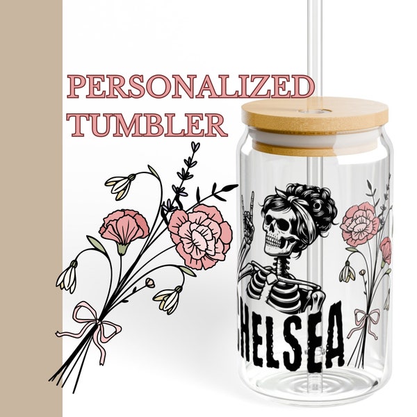 Personalized Coffee Glass With Lid Birth Flower Personalized Tumbler With Straw Bridesmaid Tumbler Straw Gift Custom Beer Can Glass