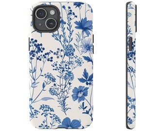 Collage Aesthetic Blue French Toile Phone Case Blue Phone Case Floral Phone Case Blue Themed Phone Case, French Phone Case Preppy Phone Case