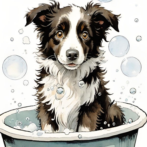 Collie taking a Bubble Bath