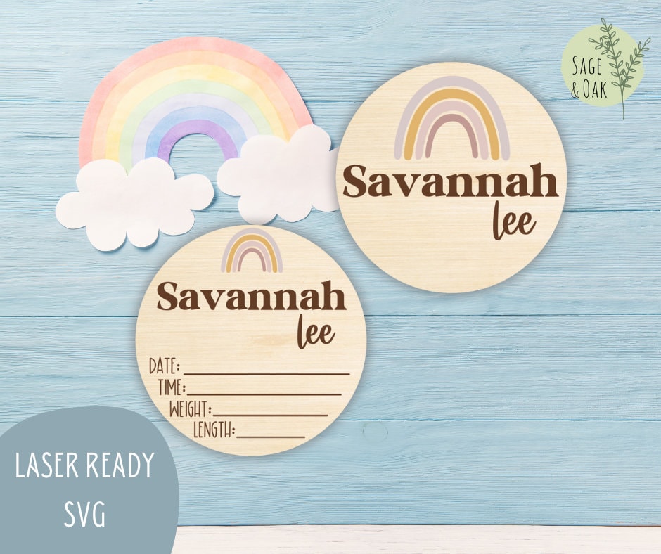 Personalized Rainbow Baby Birth Sign Svg, Baby Announcement Sign Laser