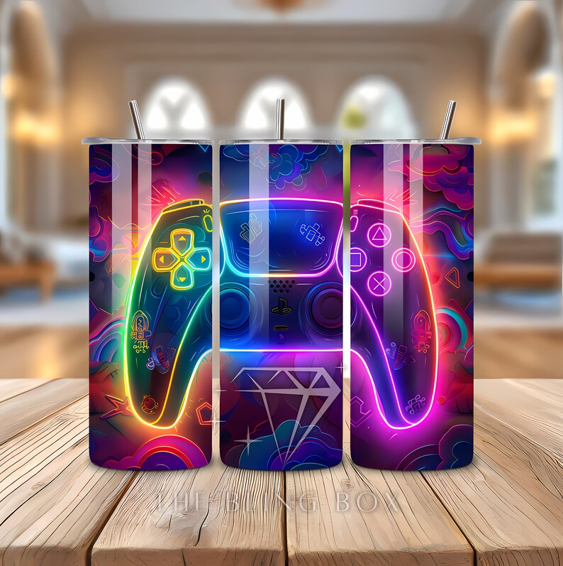 Neon Glow Controllers: 20 Oz Skinny Tumbler Sublimation Design Digital ...
