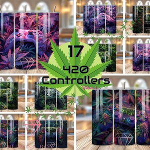 Marijuana-Inspired Gaming Controller Digital Image Bundle for 20 oz Skinny Tumblers - PS5 and Xbox Series X Controllers