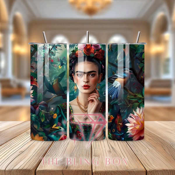 Frida Kahlo Inspired  Design for 20 oz Skinny Tumbler Sublimation - Colorful Vibrant flowers Sublimation File
