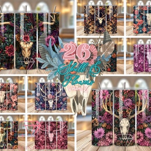 Pode incluir: Conjunto de 26 designs de sublimação com padrões de caveira e flores. Os designs são perfeitos para criar canecas, xícaras e outros itens personalizados.