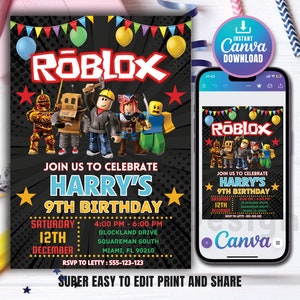 Roblox Birthday Invitation, Roblox Game Party, Roblox Invitation, Kids Roblox Invite, Printable Editable Template Canva, Instant Download