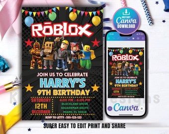 Roblox Birthday Invitation, Roblox Game Party, Roblox Invitation, Kids ...