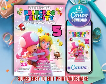 Biglietti Invito Compleanno Principessa Peach - Confezione Da 10 Per Feste A Tema - Foto 8