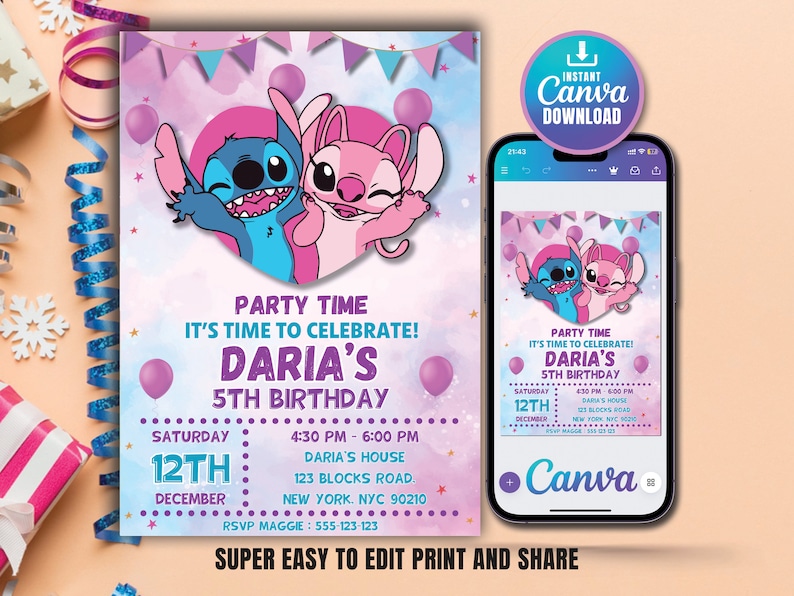 Stitch Birthday Invitation Template Editable Stitch Girls Birthday Stitch Birthday Invitation Template Editable Stitch Girls Birthday