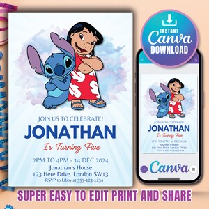 Stitch Birthday Invitation Template Editable Stitch Boys Birthday Invitation Stitch Lilo Birthday Invitation Stitch Invite Canva template