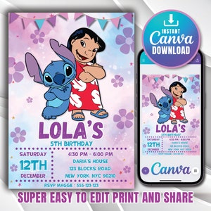 Stitch Editable Birthday Invitation Template, Printable Birthday Party Invitations, Digital Kids Party Invite, Digital Bday Card Invite