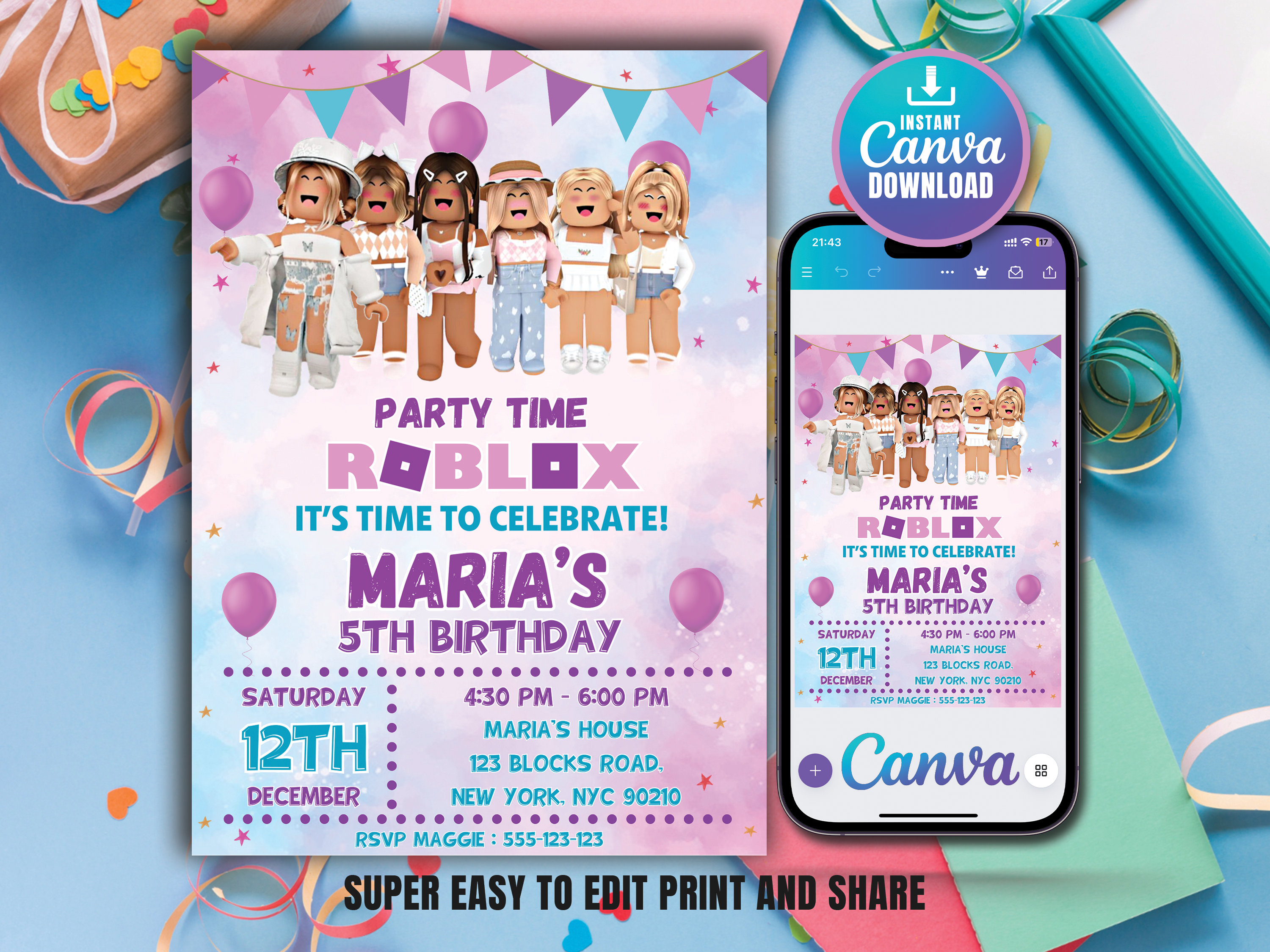 Roblox Invitation, Roblox Invite, Game Party, Roblox Girls Birthday ...