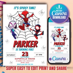 Spidey And His Amazing Friends Birthday Invitation Spidey Invitation Spiderman Superhero Party Boy Invite Instant Digital FULLY EDITABLE