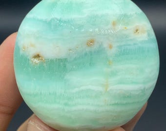 Natuurlijke 77 g Caribische calciet ronde palmsteen - Afghanistan blauwe calciet - genezend gepolijst displaystuk