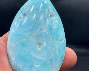 Blue Aragonite Polished Teardrop: Calming Healing Crystal from Afghanistan