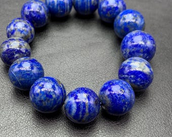 Lapis Lazuli Bracelet: 15-17mm Round Natural Gemstone Beads from Afghanistan