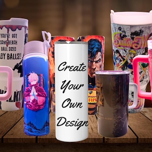 Vasos personalizados de 20 oz, 30 oz, 40 oz, crea tu propio vaso, crea tu propio diseño, vasos personalizados, vasos delgados, sublimación, regalo