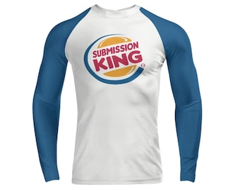 Submission Squad Grappling Co. « Submission King » - Rashguard bleu à manches longues parodie de JJJ amusante pour Gi or No Gi