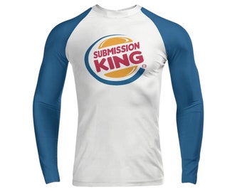 Submission Squad Grappling Co. &quot;Submission King&quot; - Funny BJJ Parody Blue Long Sleeve Rashguard For Gi Or No Gi