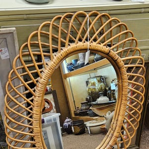 Franco Albini style Italian rattan hanging mirror