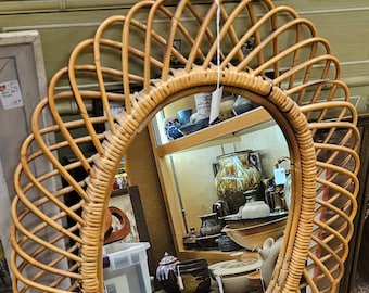Franco Albini style Italian rattan hanging mirror