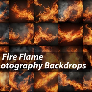 Puede incluir: 20 fondos digitales con llamas de color naranja y amarillo fuego con humo sobre un fondo negro. Estos fondos digitales son perfectos para fotógrafos y diseñadores gráficos.