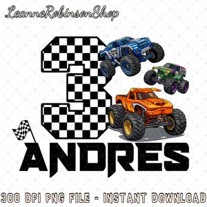 Personalized Monster Truck Birthday PNG, Custom Name Race Car Party Sublimation Design, Digital Download PNG