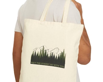 Forest Mountain Graphic Cotton Canvas Tote Bag - Nature Lovers Gift