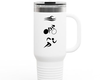 Triathlon Logo Travel Mug: 40oz Insulated Stainless Steel Mug with Straw