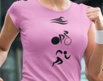 Women's Triathlon Style logo T-shirt, Triathlete Tee, Swim, Bike, Run, gift her