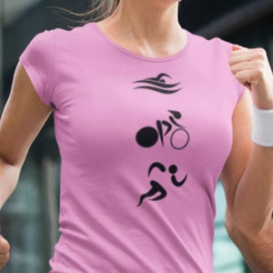 Damen-T-Shirt im Triathlon-Stil mit Logo, Triathleten-T-Shirt, Schwimmen, Radfahren, Laufen, schenken Sie ihr