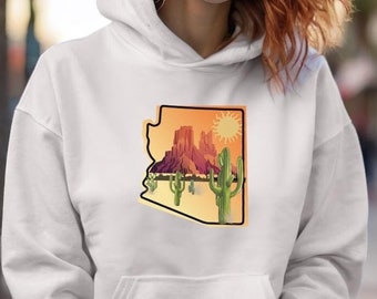 Sweat à capuche Arizona Cactus : manche représentant le drapeau de l'État, cadeau pour les amoureux de la nature