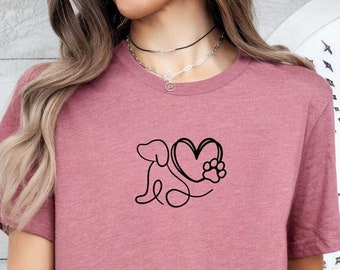 Camiseta para amantes de los perros: Camiseta minimalista con estampado de corazón
