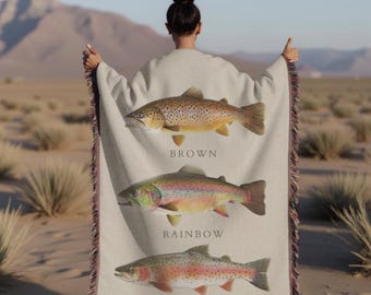 Manta tejida con trucha: decoración rústica de pesca para el hogar