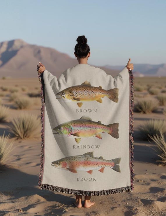 Trout Fish Woven Blanket: Rustic Fishing Home Decor