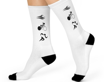 Triathlon Logo Style Cushioned Crew Socks, running socks, bike socks, cycling socks, Triathlon apparel, Triathlete Gifts, gift him, gift her