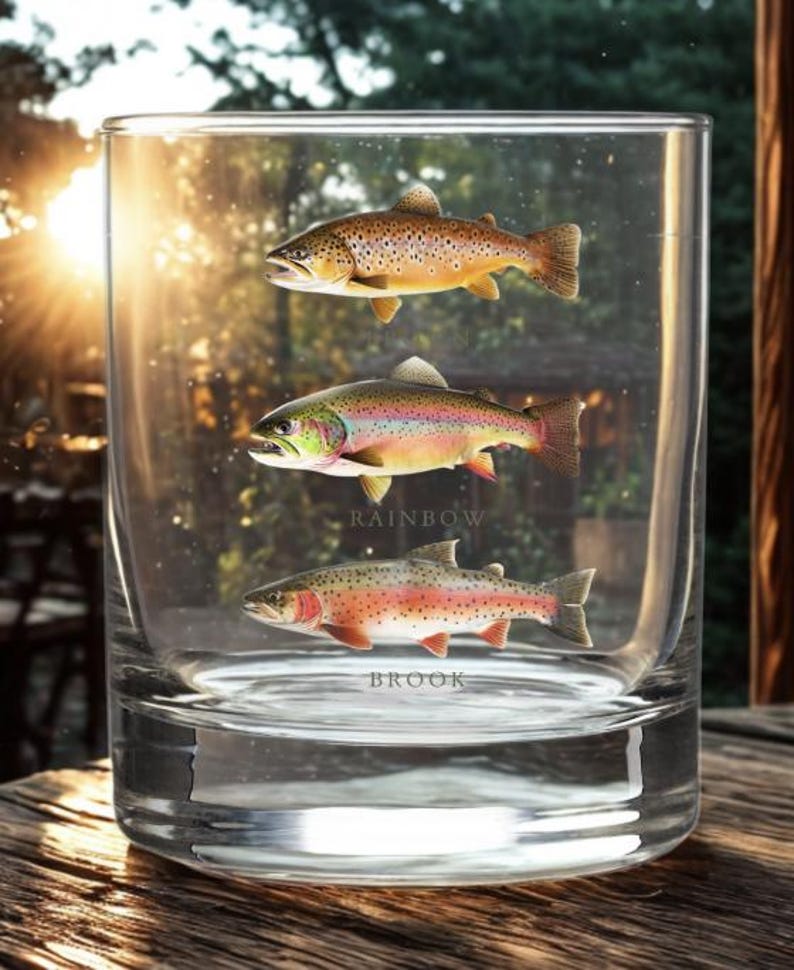 ZestyTrove Trout Whiskey Rocks Glass - Thumbnail 2