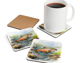 Rainbow Trout Coaster Set, Fishermans table top saver