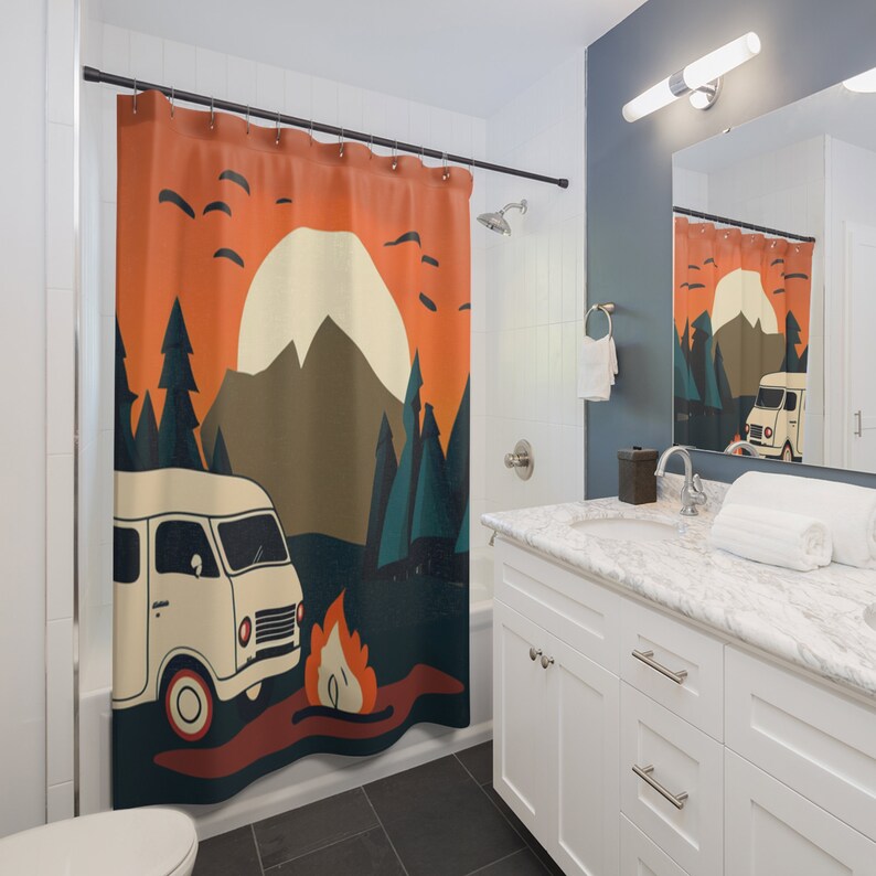Mountain Campfire Campervan Shower Curtains Etsy