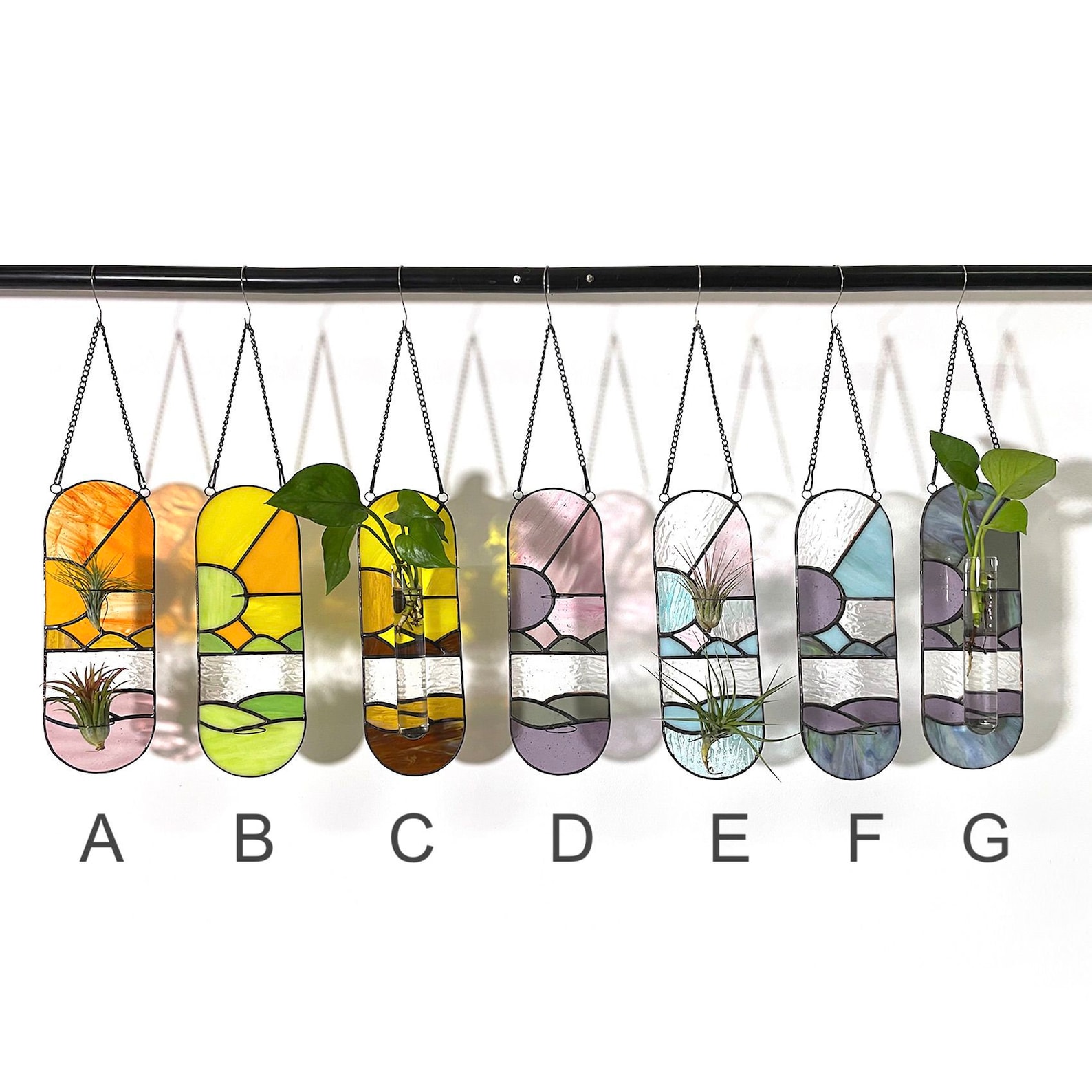 Stained Glass Suncatchers of Propagation Bud Vase Wall Hanging Tubes and Air Plant Holders - 4(ABCD), S