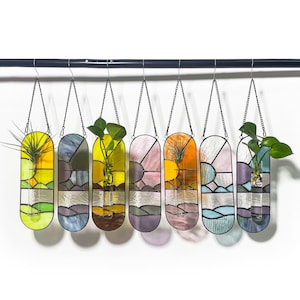 Stained Glass Suncatchers of Propagation Wall Hanging Tubes and Air Plant Holders