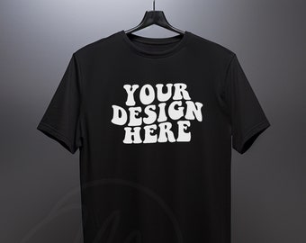 Bella Canvas 3001 mockup, nero, Bella mockup, modello mockup sospeso, t-shirt Bella Canvas, mockup 3001, mockup stile di vita alla moda, digitale