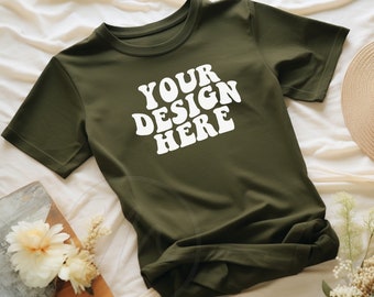 Olive, Bella Canvas 3001 mockup, Flat Lay mockup, Bella mockup template, womens Bella Canvas t-shirt, 3001 mock-up, trendy lifestyle mockups