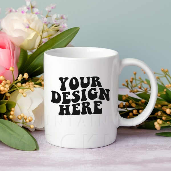 11oz White mug mockup, Mother's Day mug mockup, sublimation mug mockup, styled flat lay, lifestyle mockup, digital download, 11oz blank mug