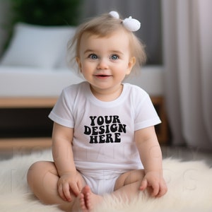 Rabbit Skins 4400 baby mockup, White, baby model mock-up, baby body suit flat lay, cute boho baby lifestyle mockup, minimalist, digital
