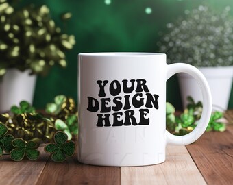 St. Patricks Day mug mockup, 11oz White mug mockup, sublimation mug mockup, styled flat lay, lifestyle mockup, digital download, blank mug