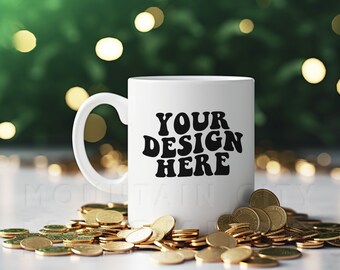 11oz White mug mockup, St. Patricks Day mug mockup, sublimation mug mockup, styled flat lay, lifestyle mockup, digital download, blank mug