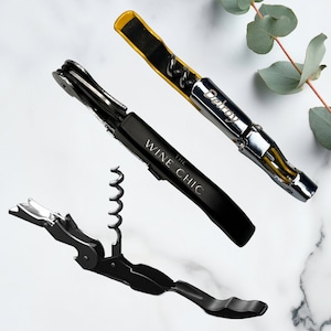 Waiters Custom Corkscrew, Engraved Wine Bottle Opener with text or logo for business, weddings, parties and promotional items